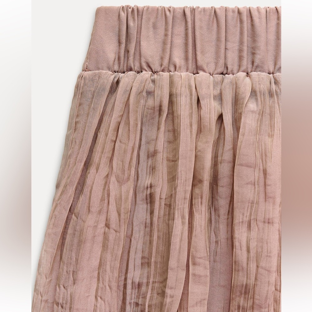 Zara NWT dusty pale pink elastic waistband wrinkle effect midi skirt - Picture 7 of 9
